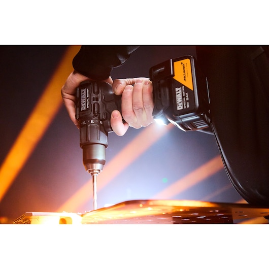 DEWALT x McLaren F1 Team 18V XR Special Edition Hammer Drill Driver with 5Ah battery drilling metal sheeting