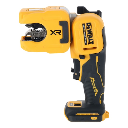 DEWALT 18V XR Brushless Copper Tubing Cutter bare unit standing upright ¾ left view