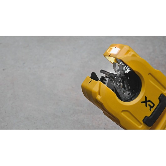 DEWALT 18V XR Brushless Copper Tubing Cutter close up image showing cutting mechanism