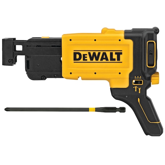Collated drywall screw gun attachment featuring bit. Collated drywall screw gun attachment featuring bit.