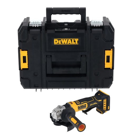 Kit including the DEWALT 18V XR Compact 125mm Angle Grinder and Tstak box