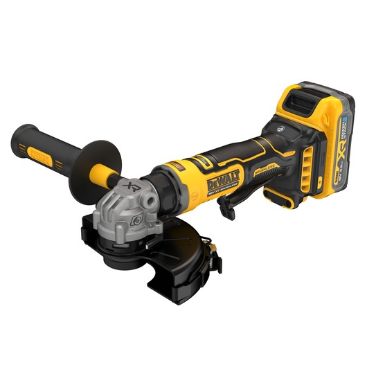 DEWALT 18V XR Brushless Compact 125mm Angle Grinder with 3.5Ah battery front view