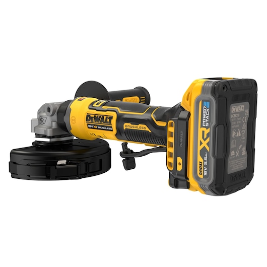 DEWALT 18V XR Compact 125mm Angle Grinder with 3.5Ah battery back view
