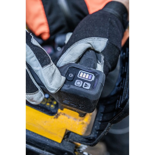 Close up view of LED display on 54V Top Handle Chainsaw switched on