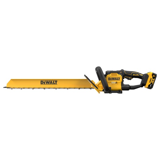 DEWALT 18V XR Brushless Hedge Trimmer with 5Ah battery side view