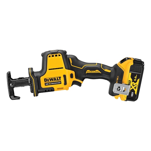 18V XR Brushless Reciprocating Saw with 5ah battery side view