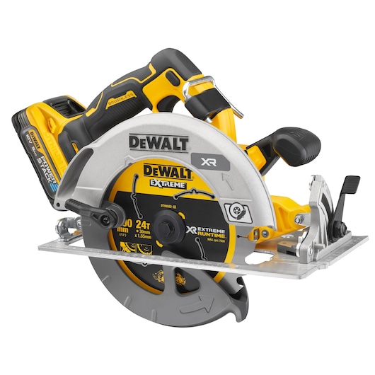 3/4 view of 18V XR Brushless Circular Saw on white background 3/4 view of 18V XR Brushless Circular Saw on white background