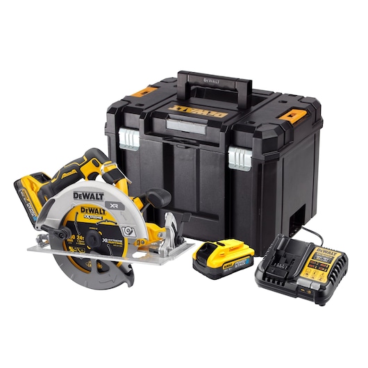 18V XR Brushless Circular Saw, Powerstack battery, charger and Tstak case on white background 18V XR Brushless Circular Saw, Powerstack battery, charger and Tstak case on white background