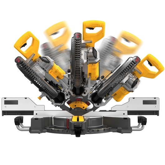 A CLOSE UP OF THE HEAD LOCK ON THE 305MM MITRE SAW