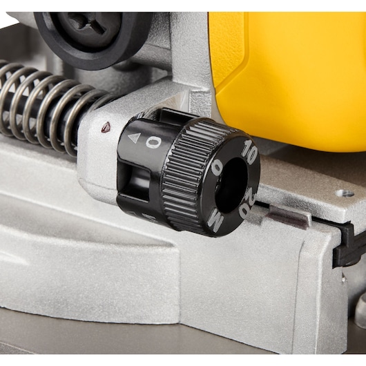 A close up of the depth setting dial on the DEWALT 18v XR Biscuit Jointer