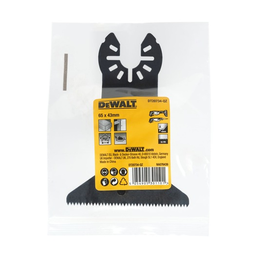 front view of DEWALT 65 X 43mm Oscillating blades accessory in the pack