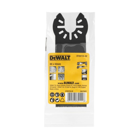 front view of DEWALT 30 X 43mm Oscillating blades accessory in the pack front view of DEWALT 30 X 43mm Oscillating blades accessory in the pack