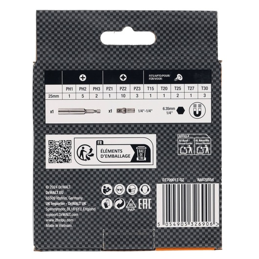 Rear view of Limited Edition DEWALT/McLaren screwdriver bit set in case in pack