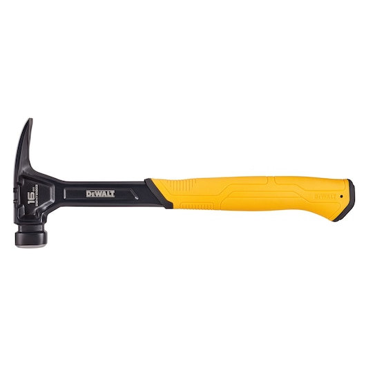 Profile of 16 ounce steel rip claw nailing hammer.