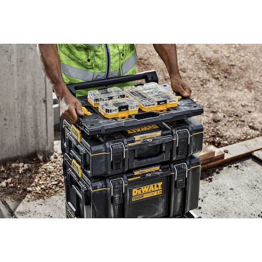 A stack of TOUGH SYSTEM 2.0 cases connected to x3 Toughcases using TSTAK adapter plate A stack of TOUGH SYSTEM 2.0 cases connected to x3 Toughcases using TSTAK adapter plate