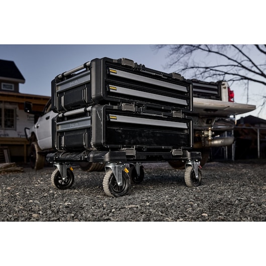 TOUGHSYSTEM 2.0 DXL units stacked in a residential environment and in a truck bed