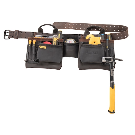 Dewalt Leather Tool Apron filled with tools
