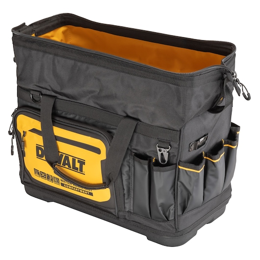 Angle view of an open Dewalt 20" Pro Open Mouth Tool Bag"