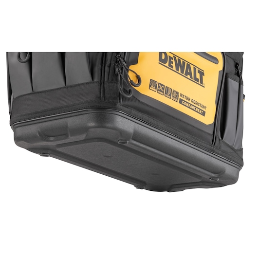View of the waterproof base of the Dewalt 20" Pro Open Mouth Tool Bag"